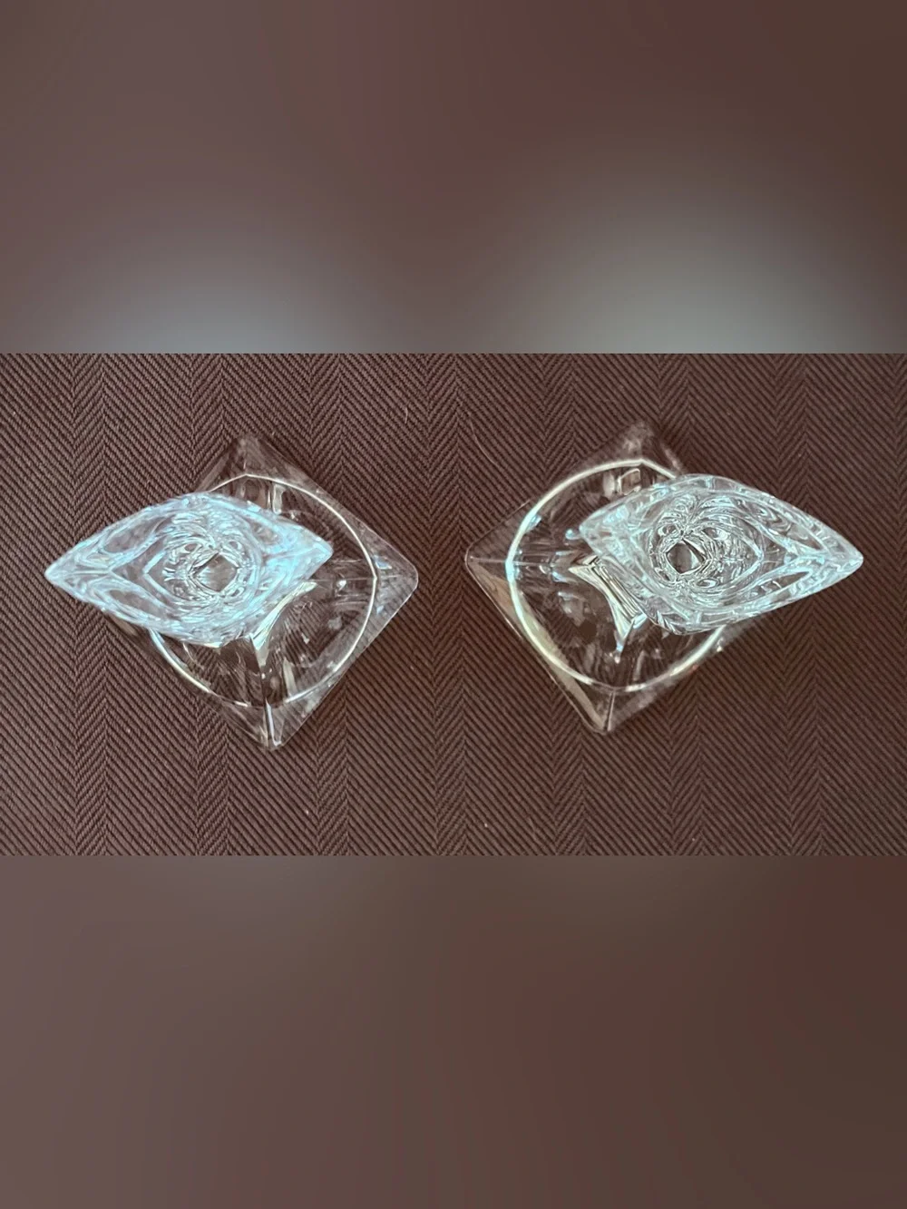Pair Of Vintage Mikasa Deco Fine Lead Crystal Candlestick Holders 5” EUC